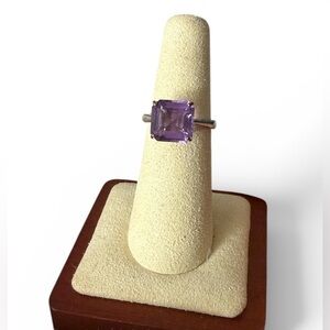 Amethyst Square Cut Silver Statement Ring (Adjustable)